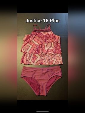 Justice Girls Two-Piece Swim Set in Berry Pink Pattern
